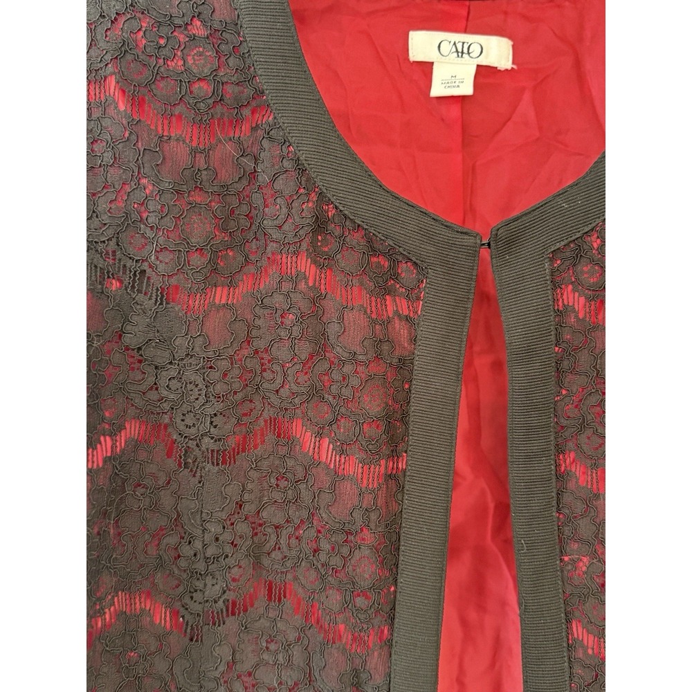 Whimsigoth Witchy Short Asymmetrical Jacket Lace Embroidered Cato Red Black Sz M - Picture 2 of 9